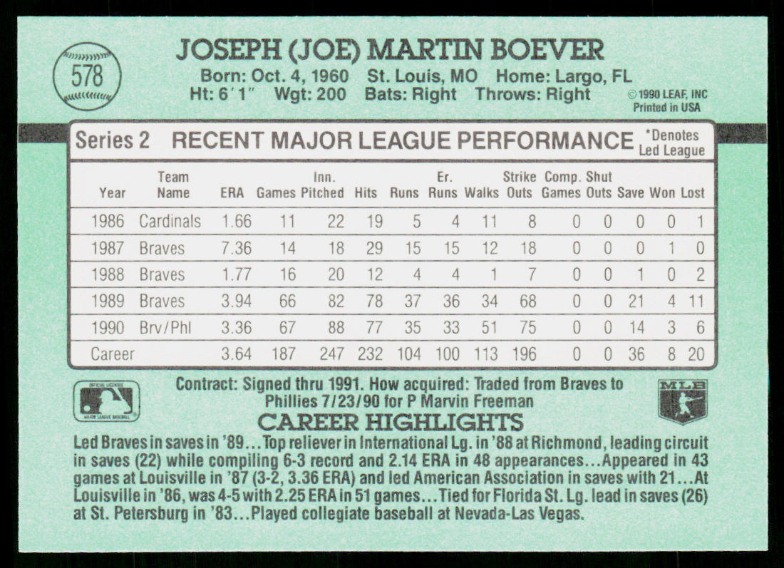 Joe Boever 1991 Donruss #578 Philadelphia Phillies