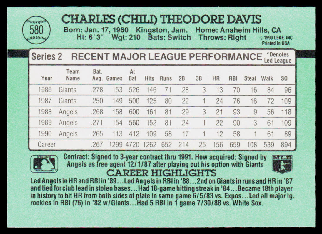 Chili Davis 1991 Donruss #580 California Angels