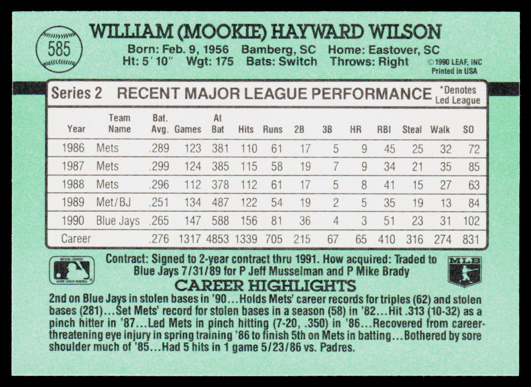 Mookie Wilson 1991 Donruss #585 Toronto Blue Jays