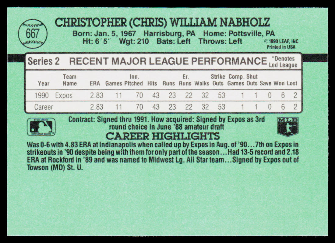Chris Nabholz 1991 Donruss #667c RC Montreal Expos