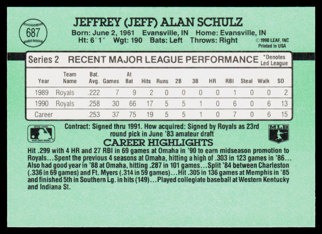 Jeff Schulz 1991 Donruss #687b RC Kansas City Royals