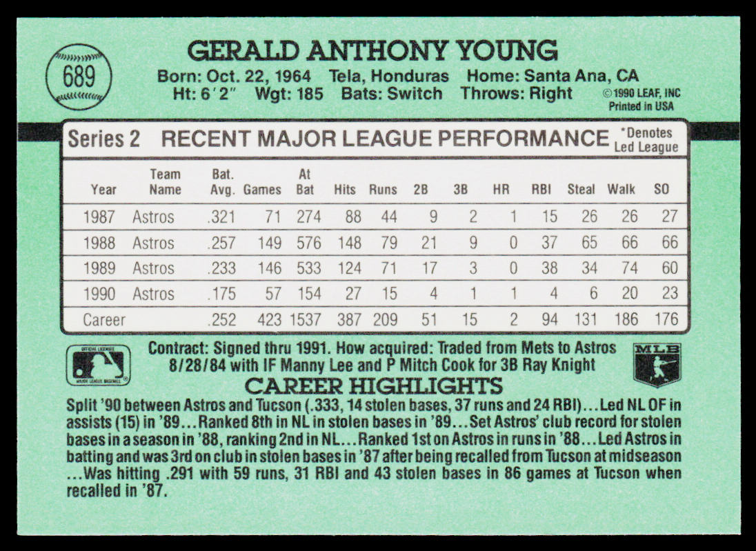 Gerald Young 1991 Donruss #689 Houston Astros