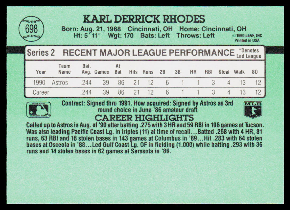 Karl Rhodes 1991 Donruss #698b Houston Astros