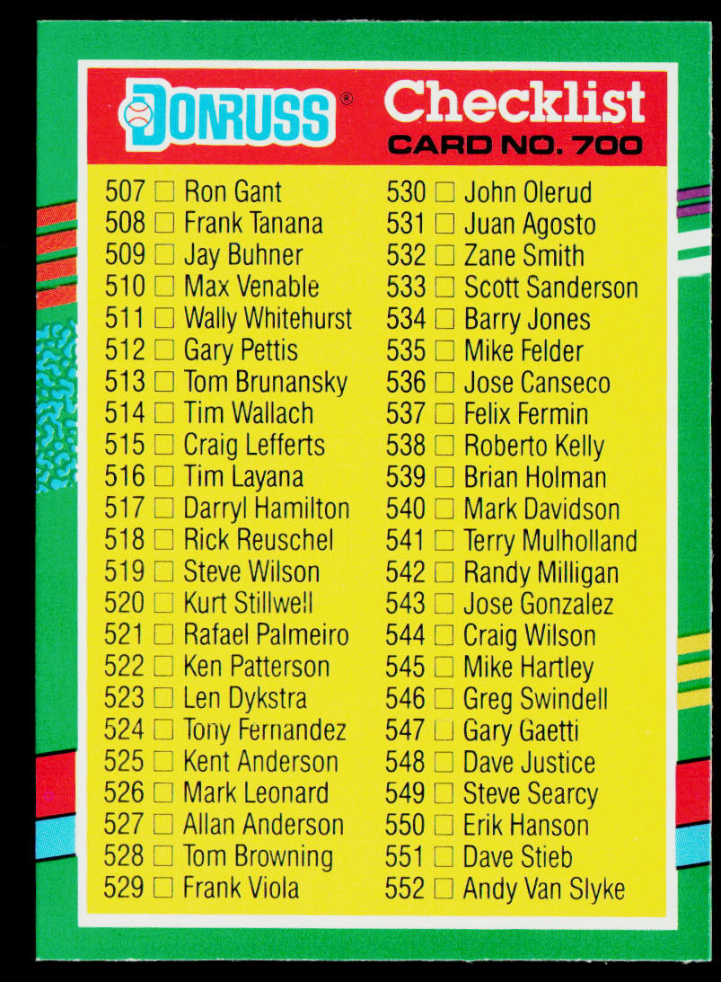 Checklist 507-604 1991 Donruss #700
