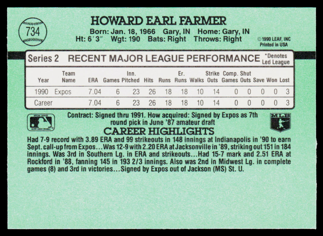 Howard Farmer 1991 Donruss #734 Montreal Expos