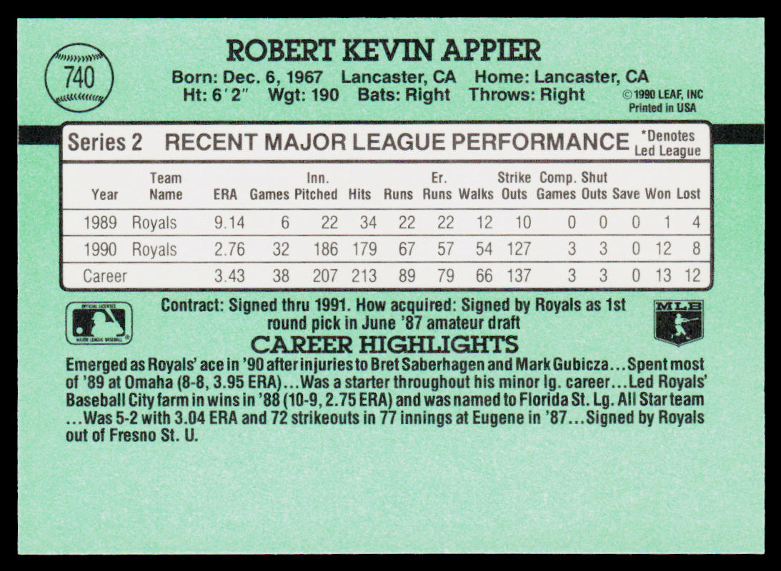 Kevin Appier 1991 Donruss #740 Kansas City Royals