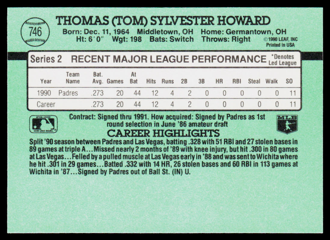 Thomas Howard 1991 Donruss #746 San Diego Padres