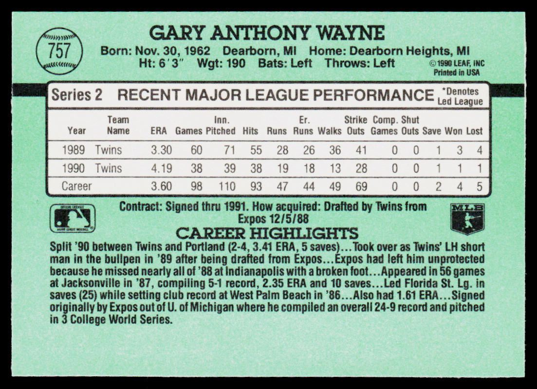 Gary Wayne 1991 Donruss #757b Minnesota Twins