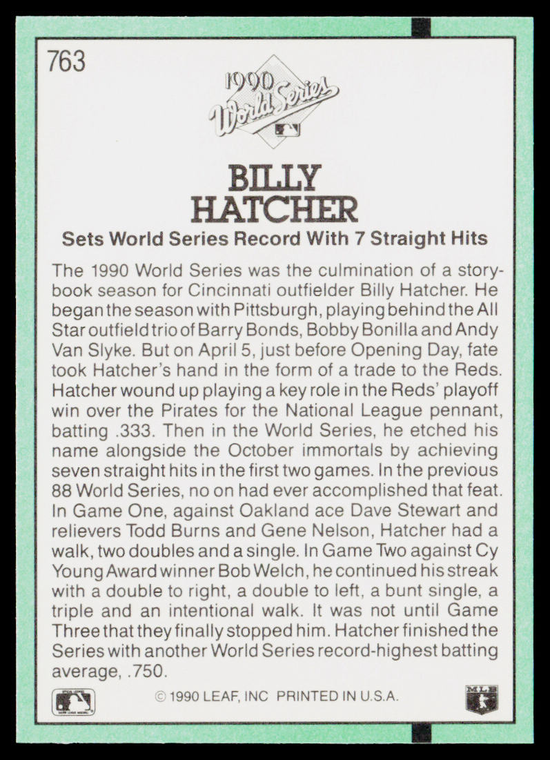 Billy Hatcher 1991 Donruss #763 Cincinnati Reds