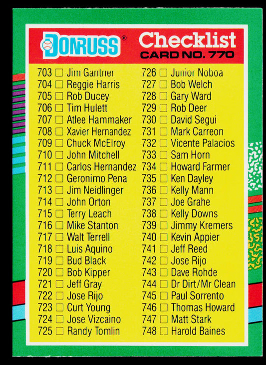 Checklist 703-770-and BC11-BC22 1991 Donruss #770b
