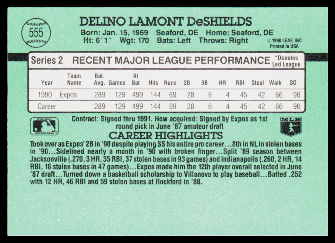 Delino DeShields 1991 Donruss #555 Montreal Expos