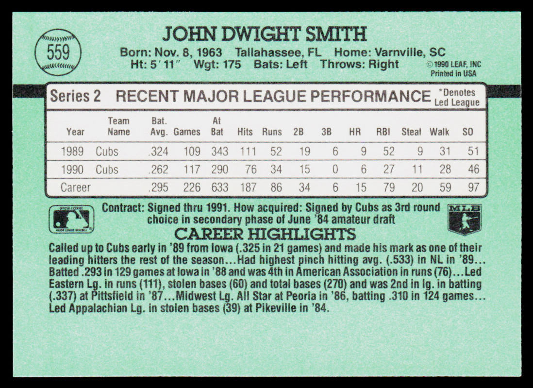 Dwight Smith 1991 Donruss #559b Chicago Cubs