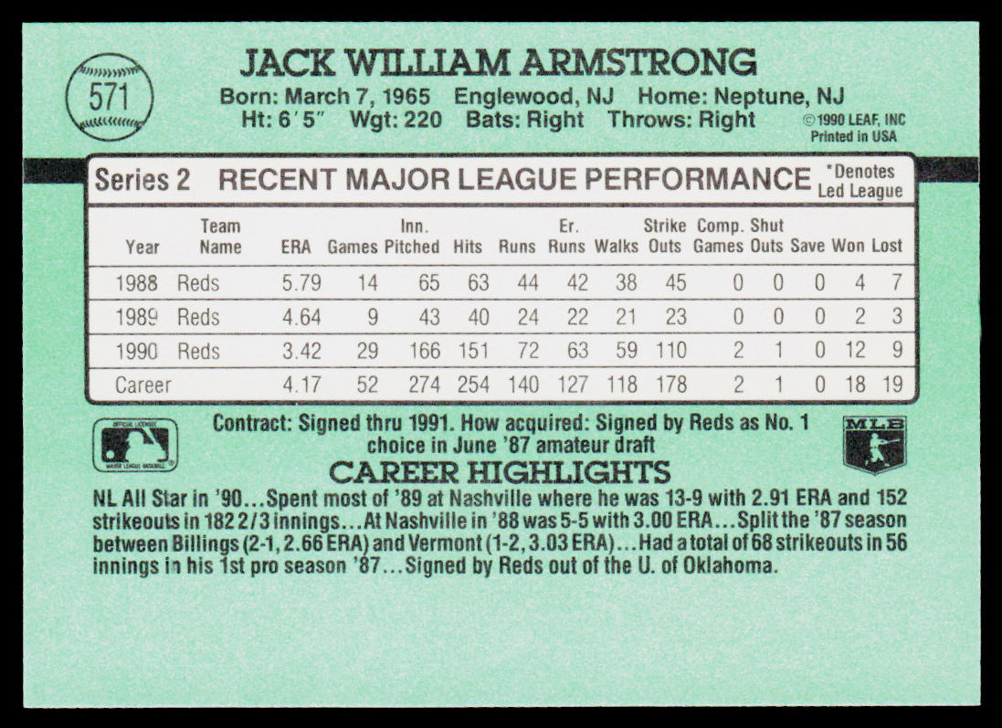 Jack Armstrong 1991 Donruss #571 Cincinnati Reds