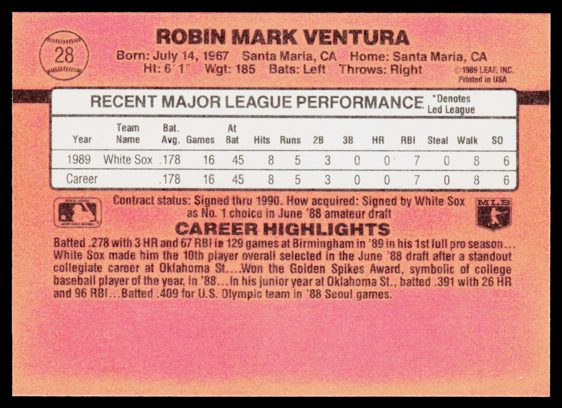 Robin Ventura 1990 Donruss #28 Chicago White Sox