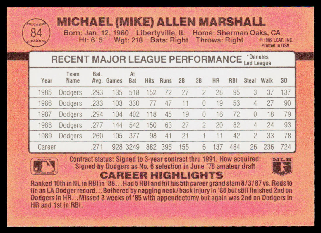 Mike Marshall 1990 Donruss #84 Los Angeles Dodgers