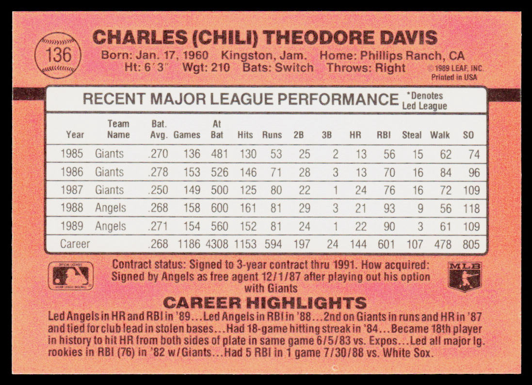 Chili Davis 1990 Donruss #136 California Angels