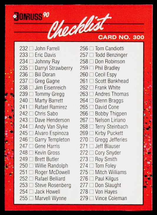 Checklist 232-333 1990 Donruss #300 Pack border Cards 232 - 333