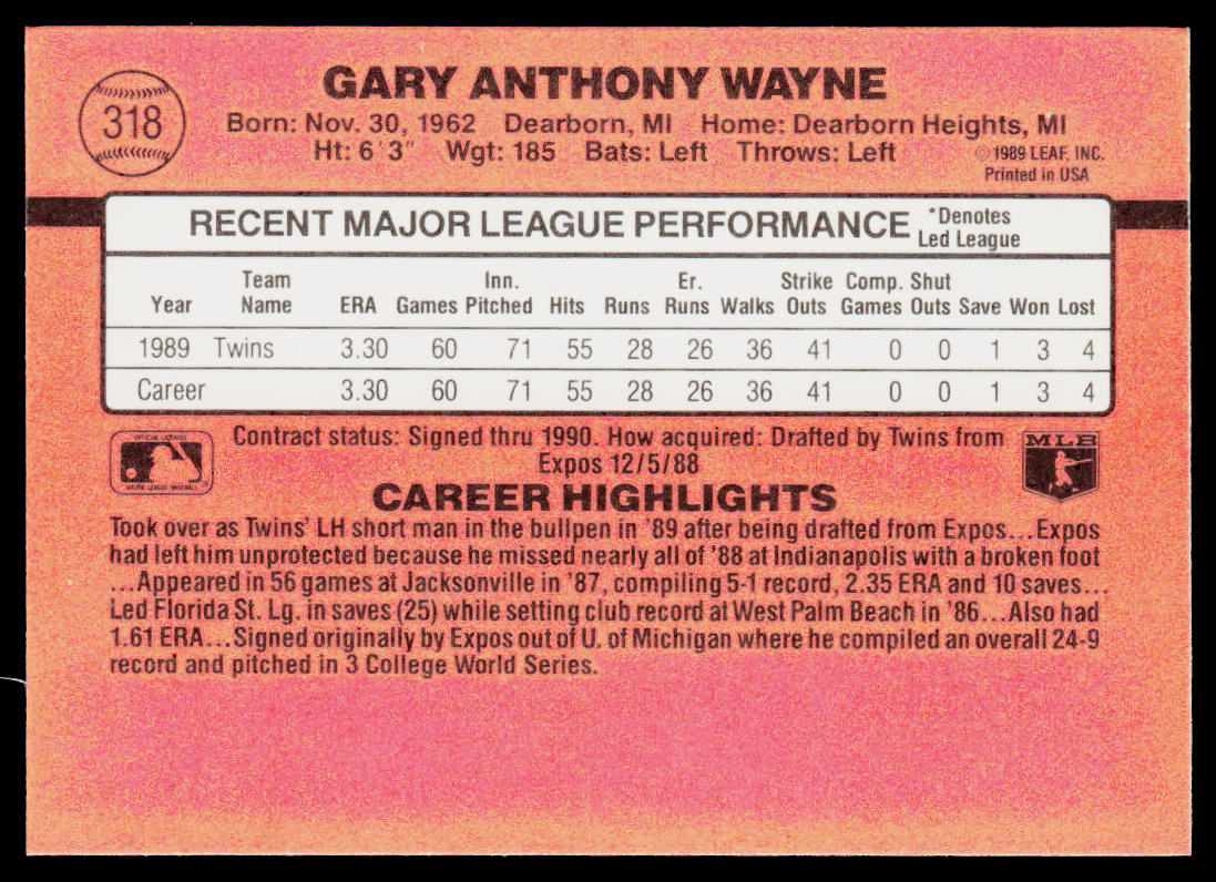 Gary Wayne 1990 Donruss #318 RC Minnesota Twins
