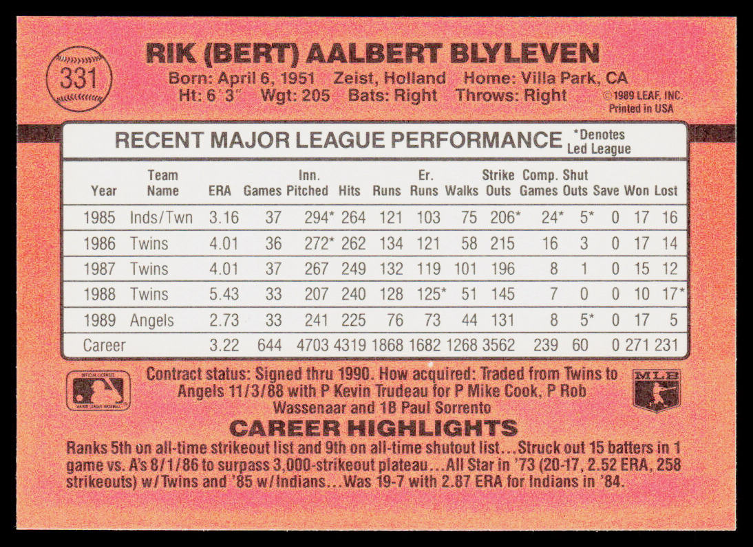 Bert Blyleven 1990 Donruss #331 California Angels