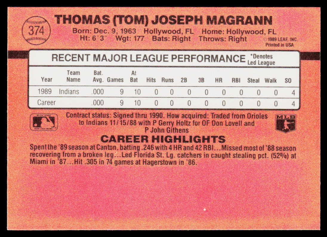 Tom Magrann 1990 Donruss #374 RC Cleveland Indians