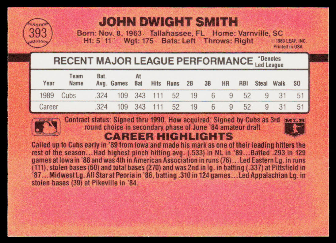 Dwight Smith 1990 Donruss #393c Chicago Cubs