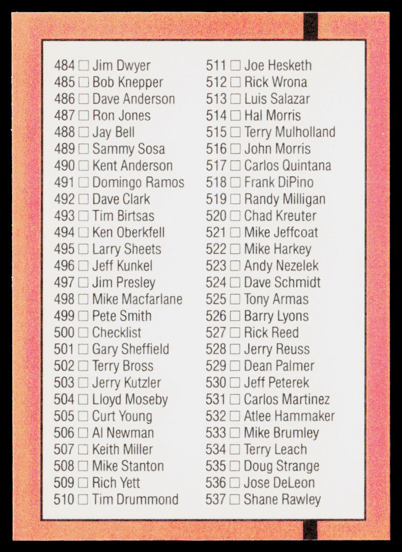 Checklist 436-537 1990 Donruss #500 Pack border Cards 436 - 537