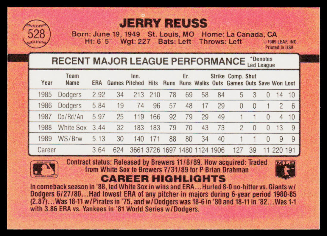 Jerry Reuss 1990 Donruss #528 Milwaukee Brewers