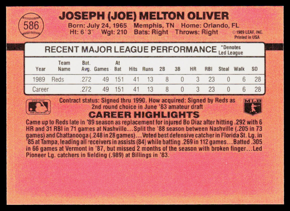 Joe Oliver 1990 Donruss #586 Cincinnati Reds