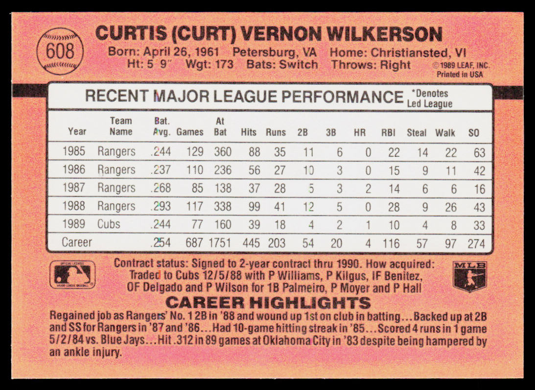 Curt Wilkerson 1990 Donruss #608c Chicago Cubs