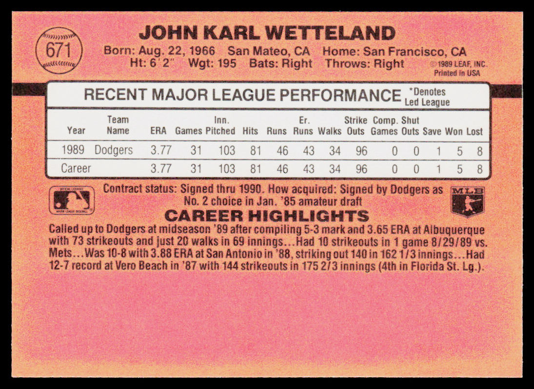 John Wetteland 1990 Donruss #671 RC Los Angeles Dodgers
