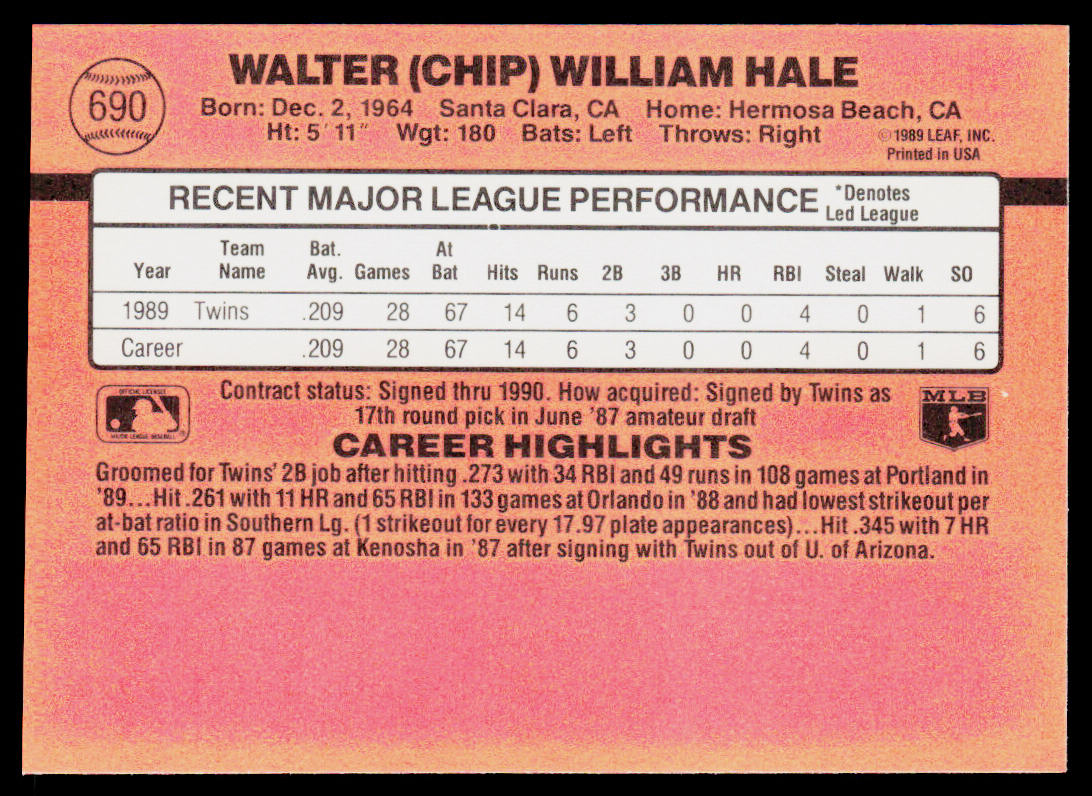 Chip Hale 1990 Donruss #690 RC Minnesota Twins