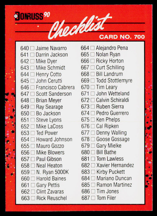 Checklist 518-617 1990 Donruss #600 Factory Set border Cards 518 - 617