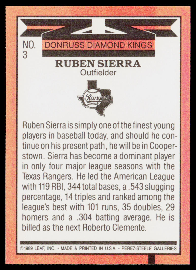 Ruben Sierra 1990 Donruss #3 Texas Rangers