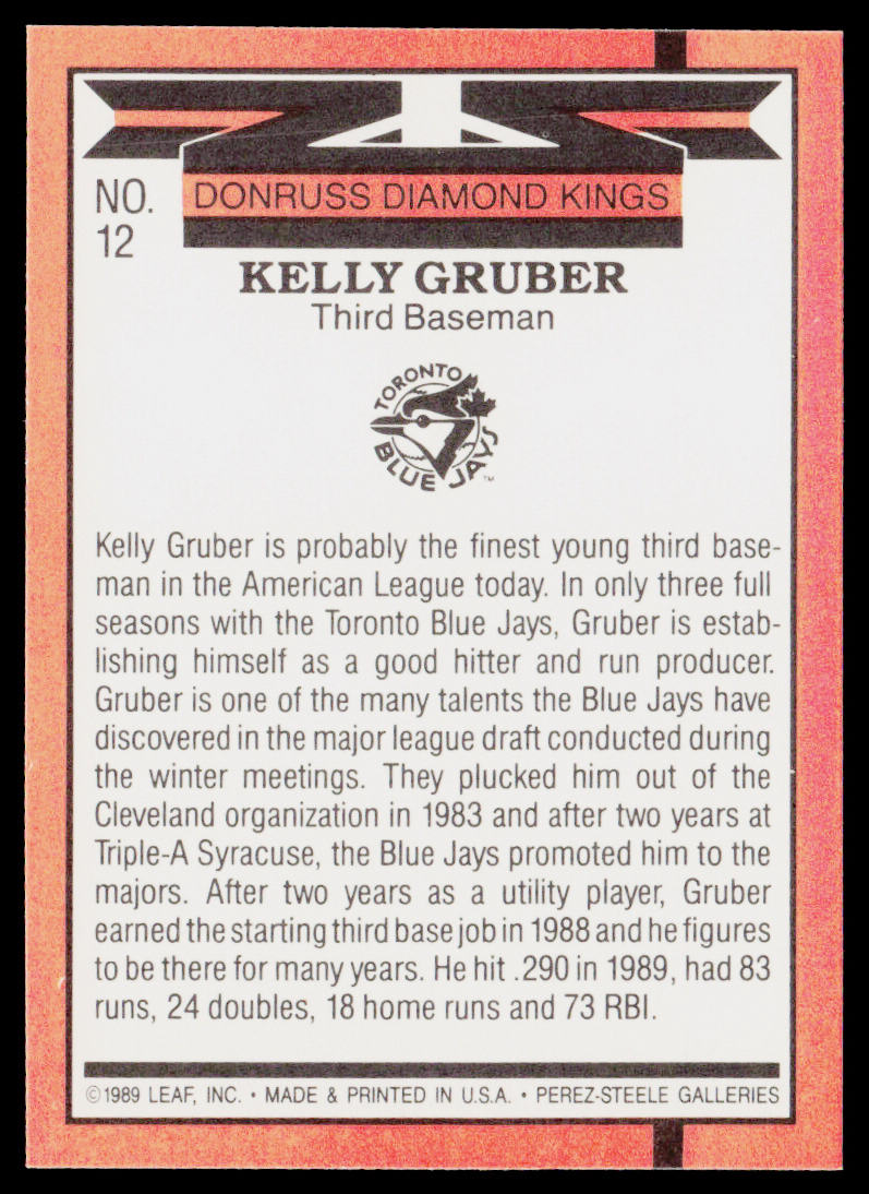 Kelly Gruber 1990 Donruss #12b Toronto Blue Jays