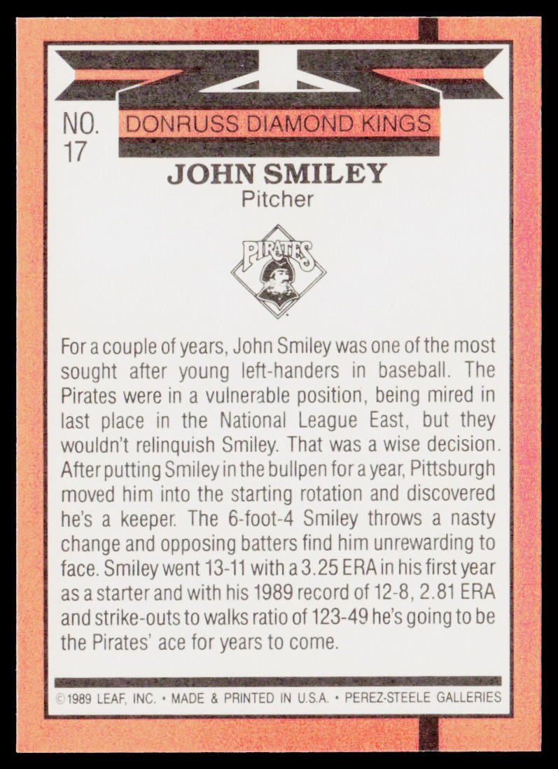 John Smiley 1990 Donruss #17 Pittsburgh Pirates