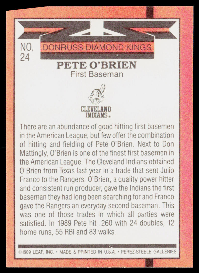 Pete O'Brien 1990 Donruss #24b Cleveland Indians
