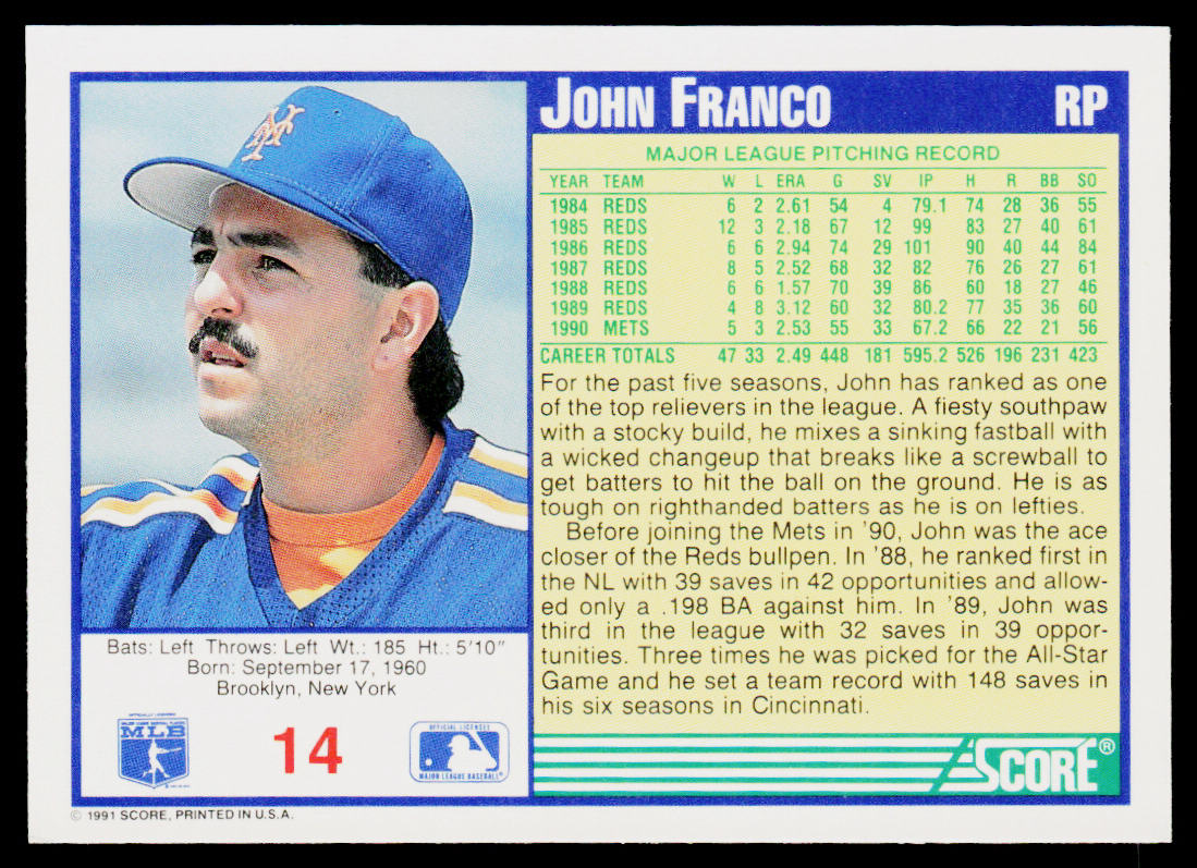 John Franco 1991 Score #14 New York Mets