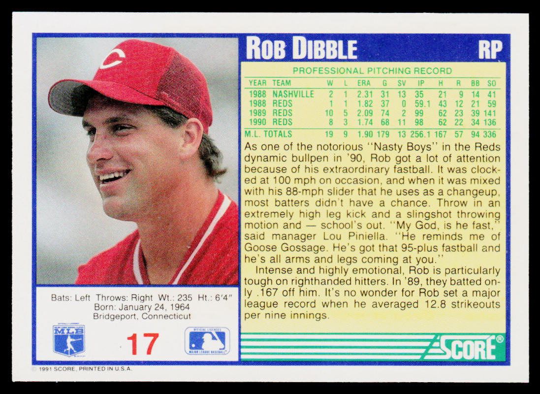 Rob Dibble 1991 Score #17 Cincinnati Reds