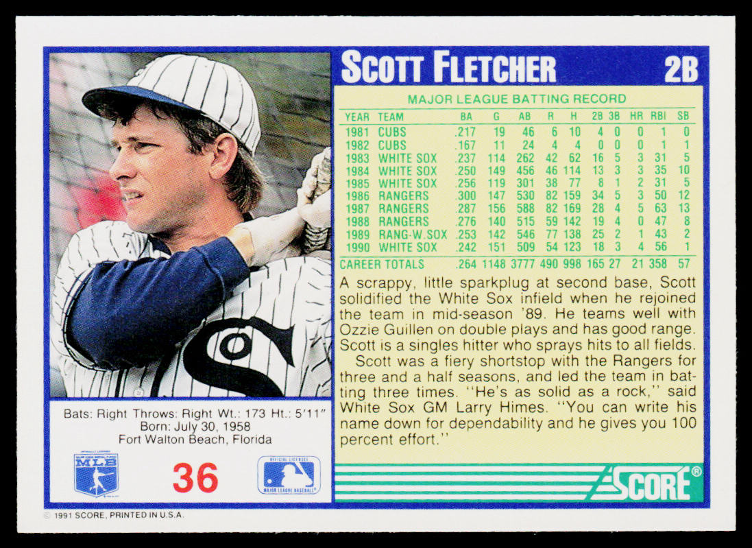Scott Fletcher 1991 Score #36 Chicago White Sox