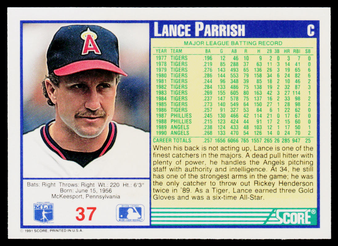 Lance Parrish 1991 Score #37 California Angels