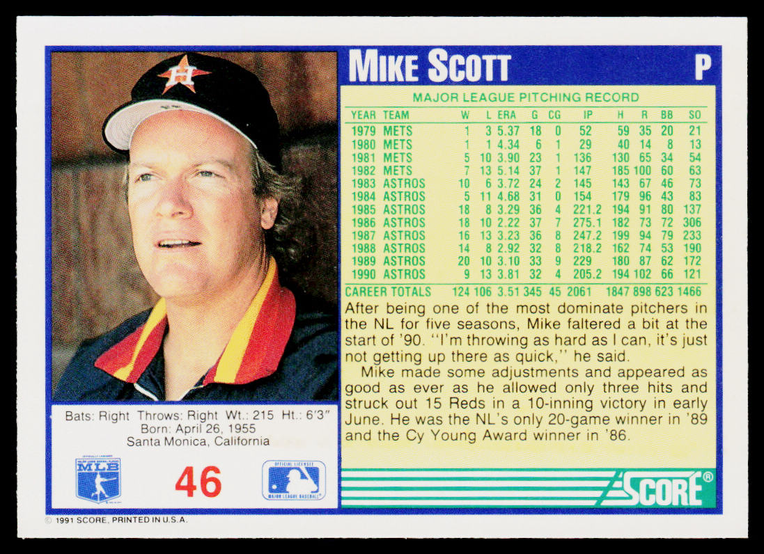 Mike Scott 1991 Score #46 Houston Astros