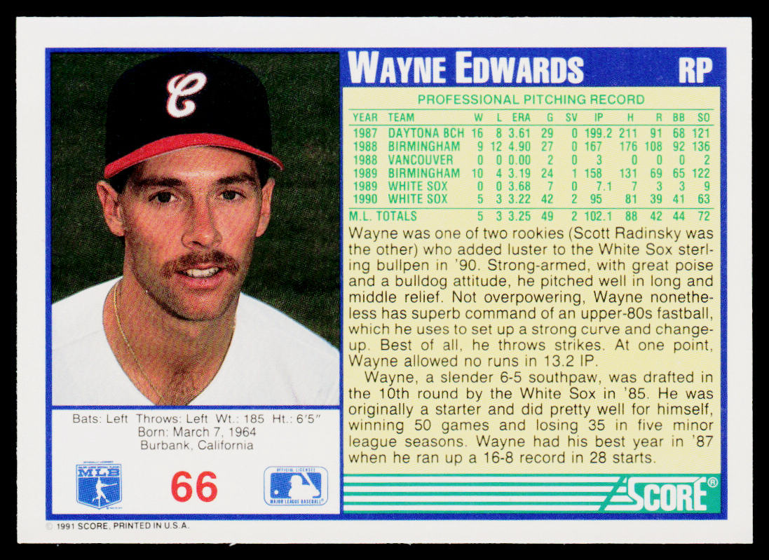 Wayne Edwards 1991 Score #66 Chicago White Sox