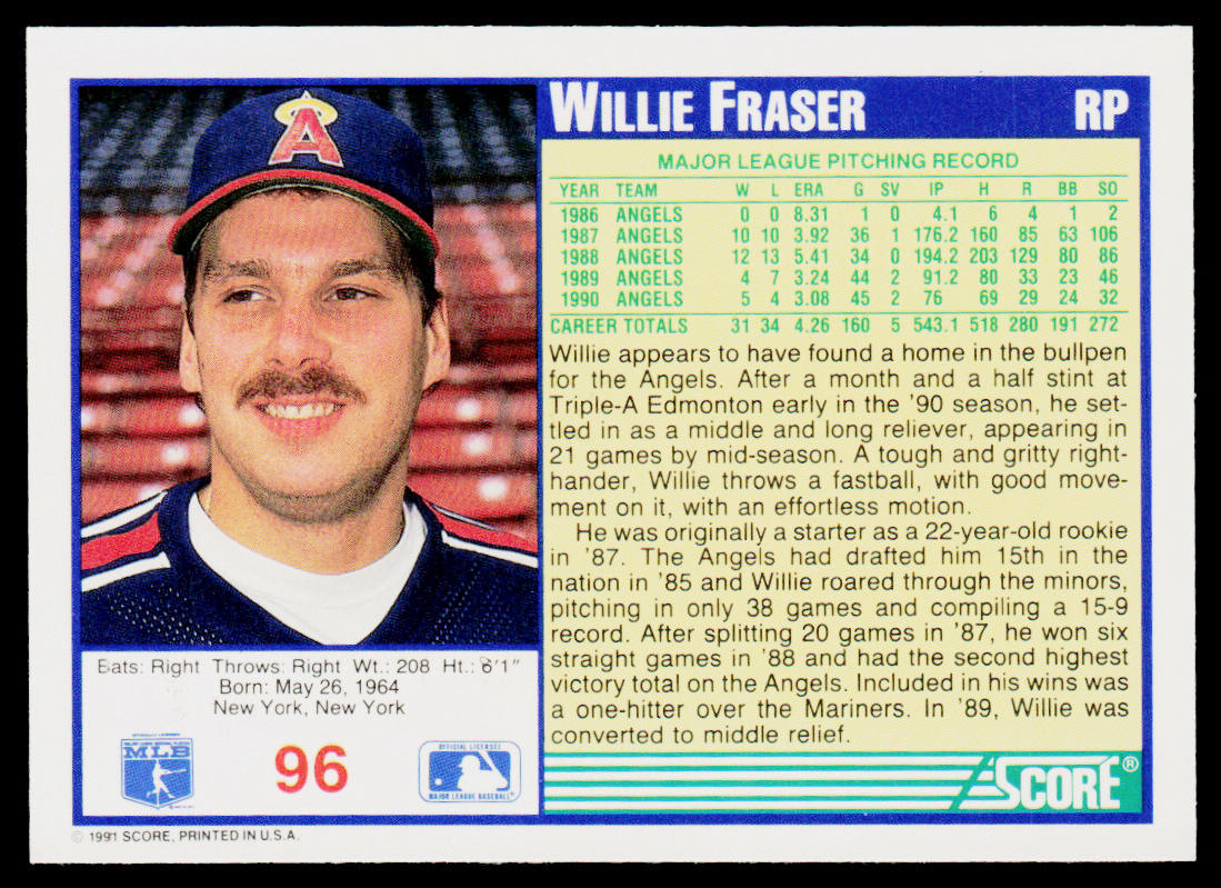 Willie Fraser 1991 Score #96 California Angels