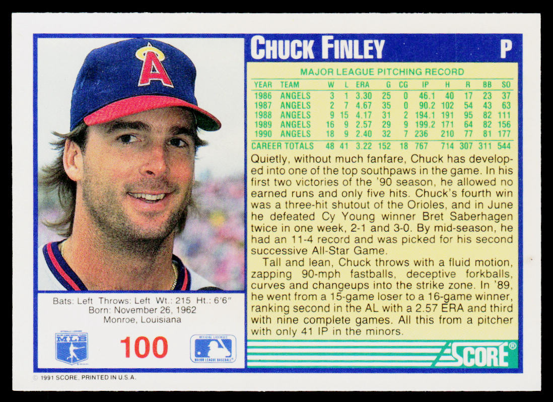 Chuck Finley 1991 Score #100 California Angels