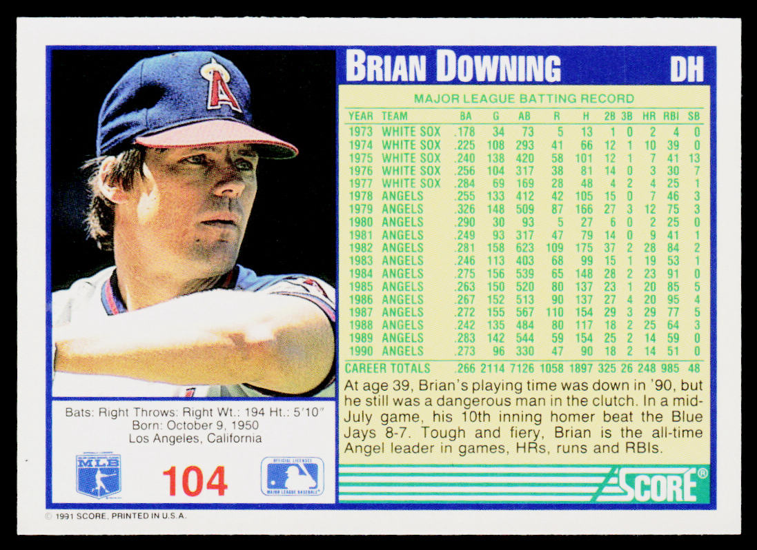 Brian Downing 1991 Score #104 California Angels