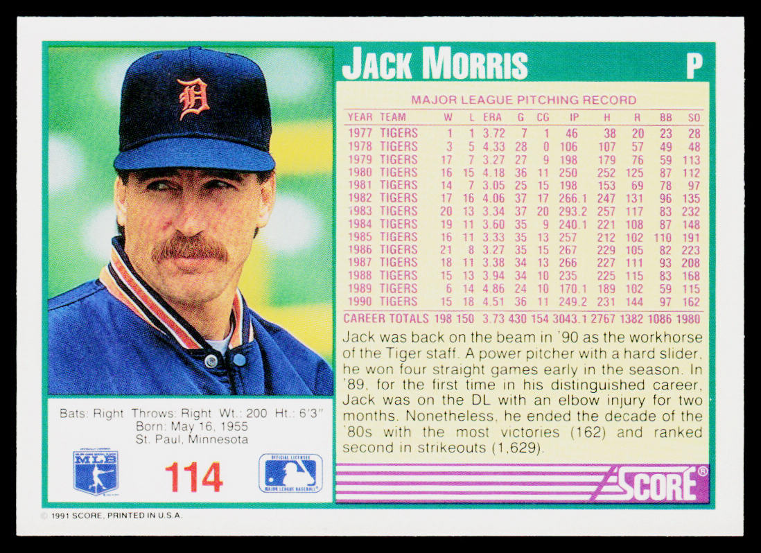 Jack Morris 1991 Score #114 Detroit Tigers