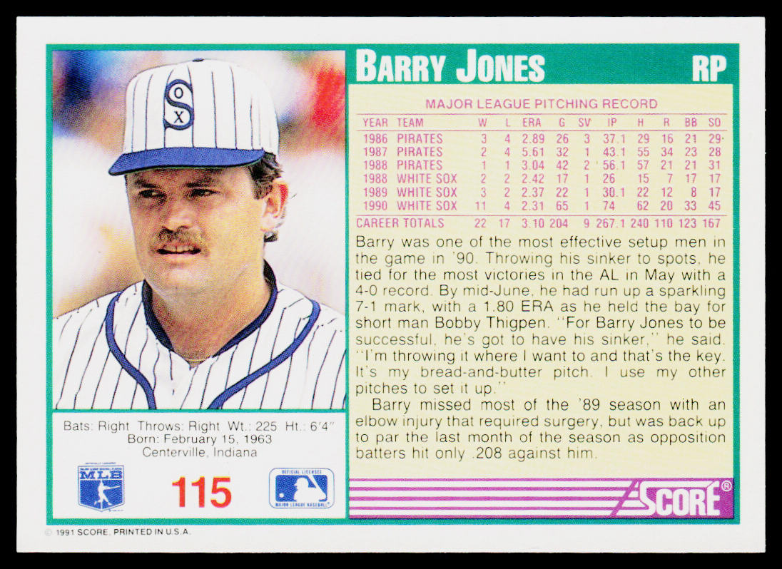 Barry Jones 1991 Score Promos #115 Chicago White Sox