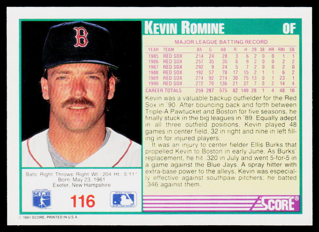 Kevin Romine 1991 Score #116 Boston Red Sox