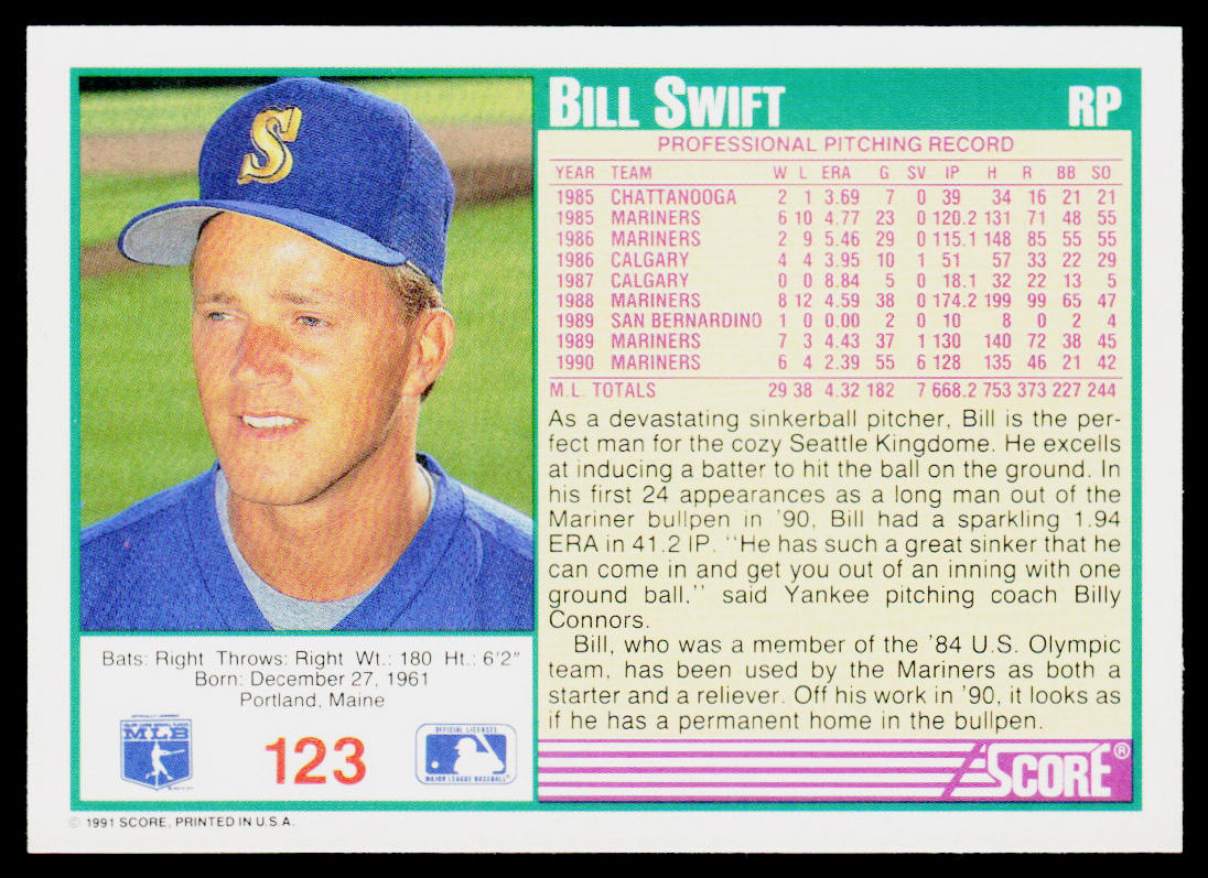 Bill Swift 1991 Score #123 Seattle Mariners