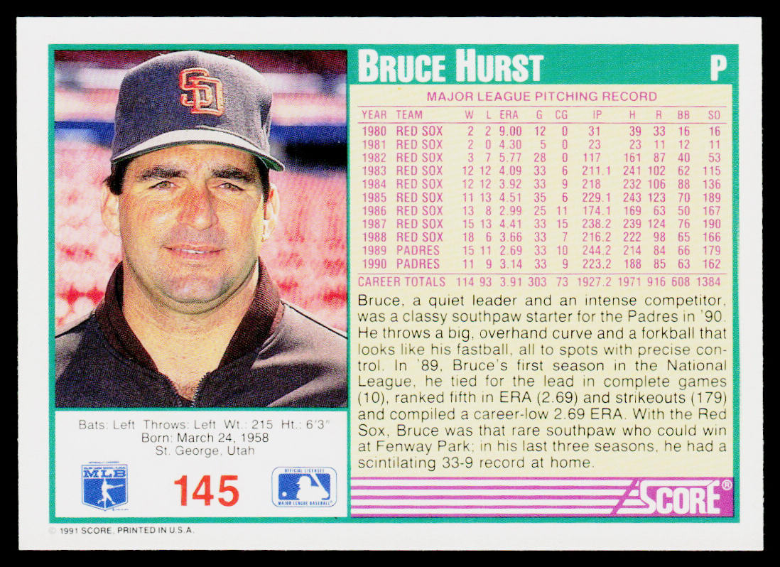 Bruce Hurst 1991 Score Promos #145 San Diego Padres